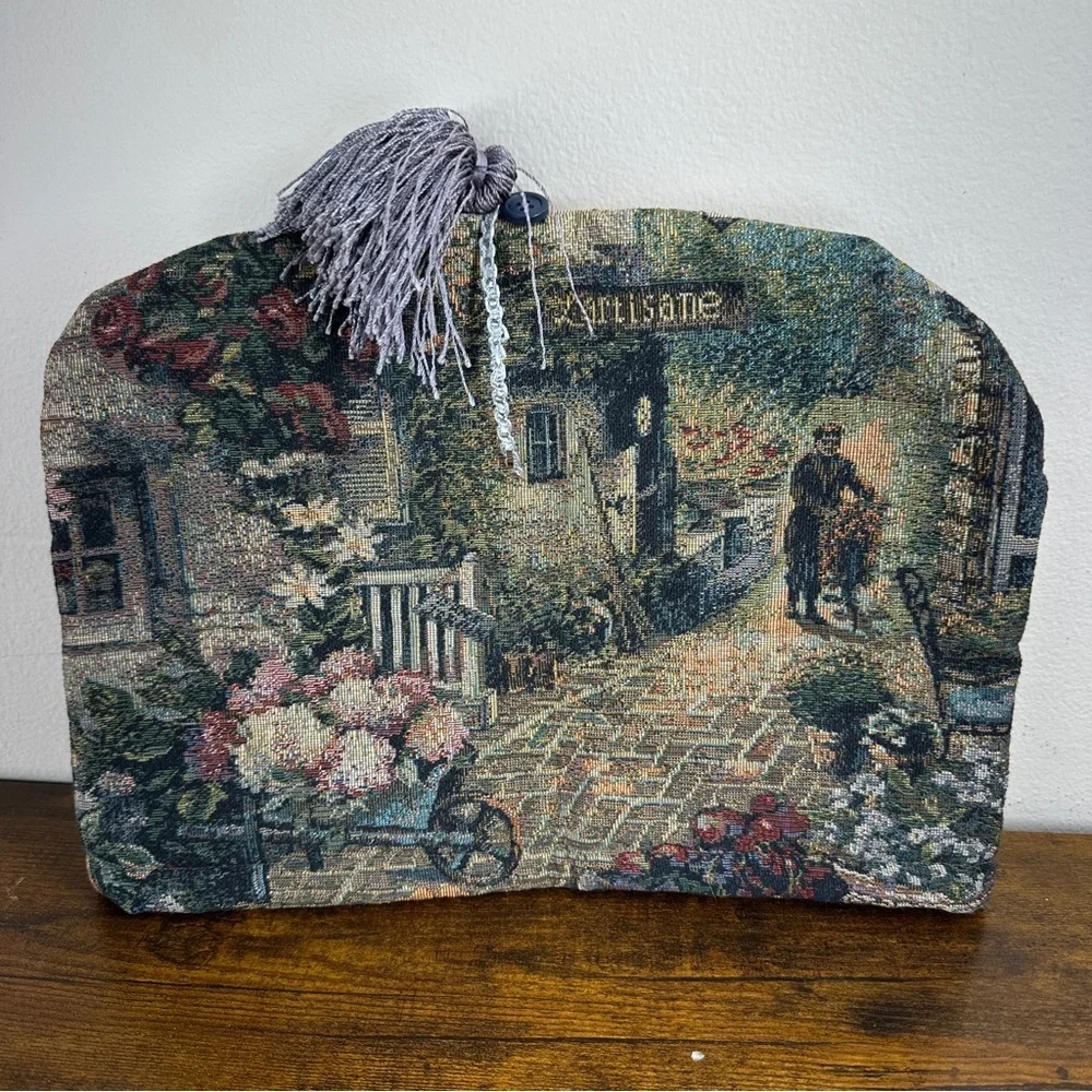 Vintage L'Artisane French Country Woven Tapestry Teapot Tea Cozy Tassel Cottage